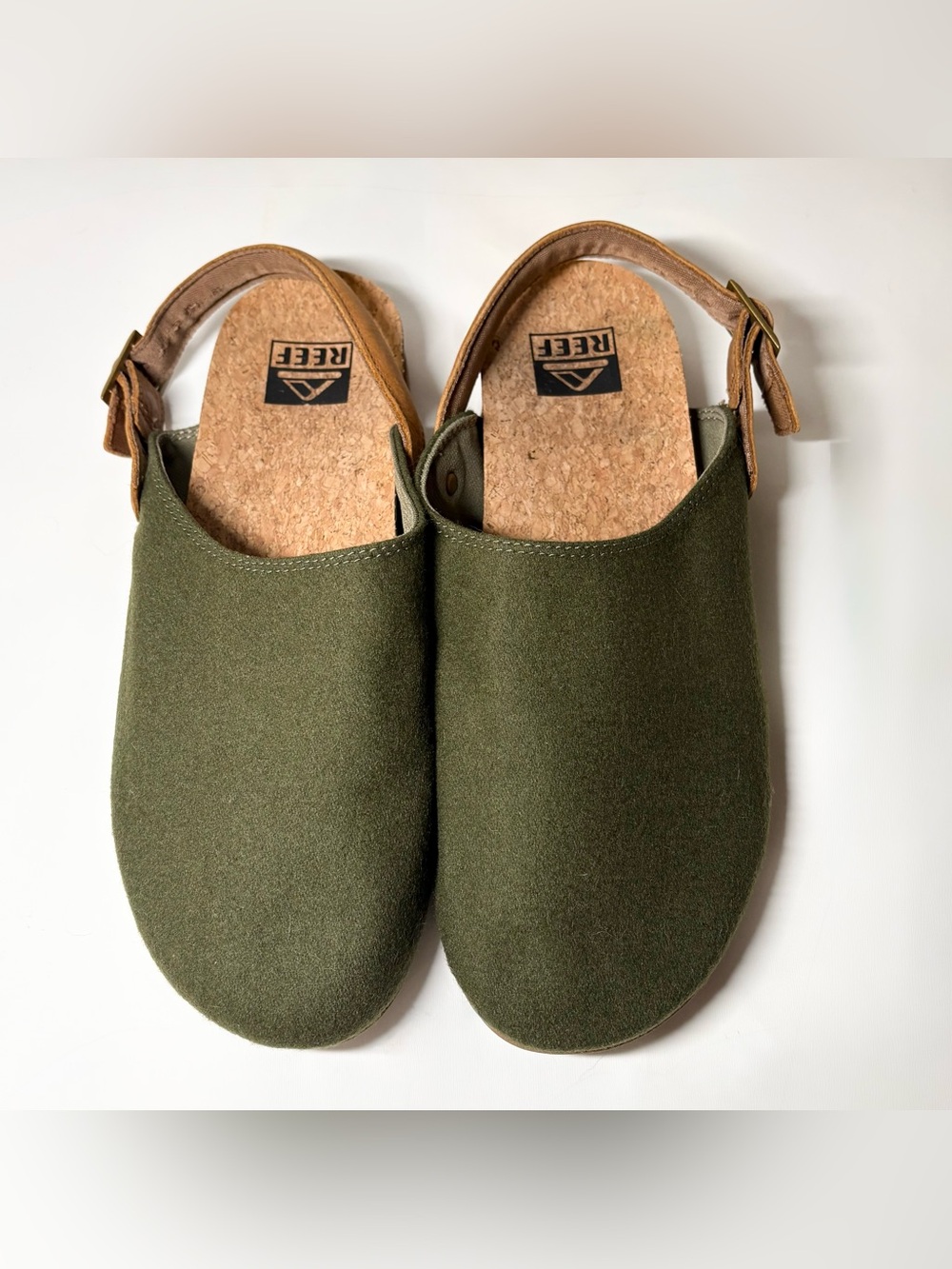 Reef Cushion Sage Wool Deep Green Clogs Espadrille Trimmed Mens Sz 11